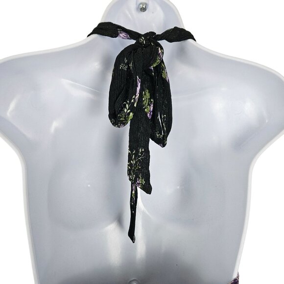 Womens Size S Black Floral Halter Mini Dress With Open Back Lined Sexy Party - Picture 7 of 11